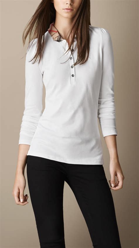 burberry womens white long sleeve polo|vintage Burberry long sleeve polo.